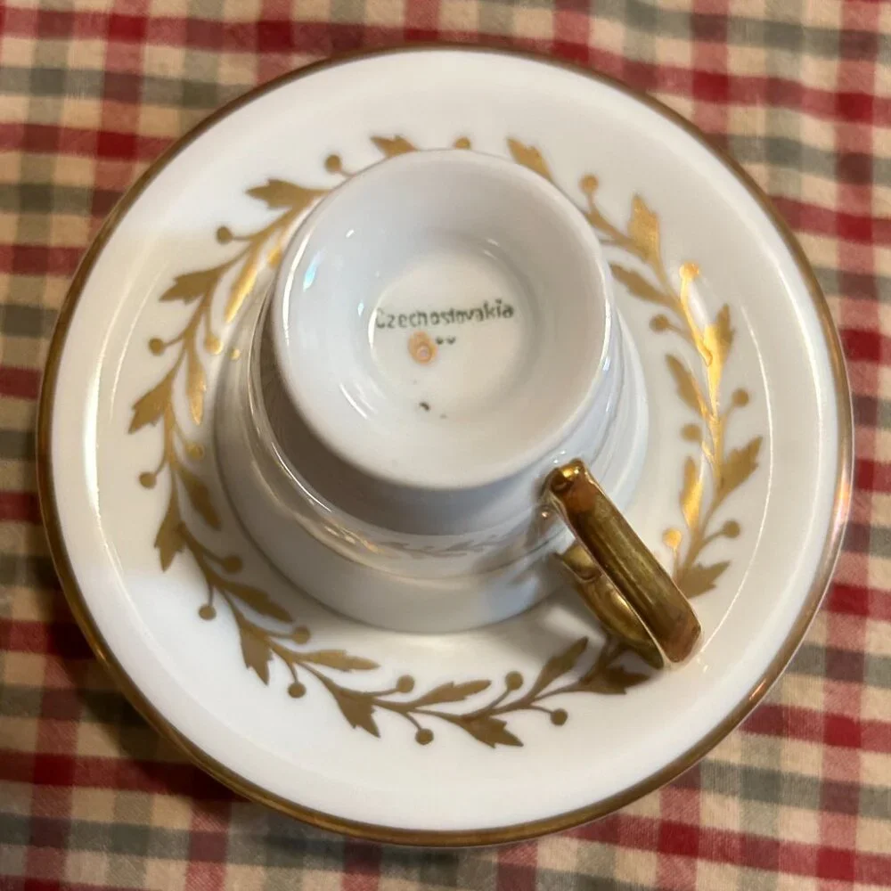 Vintage Czechoslovakia Teacup & Saucer - Holds Two Ounces of Liquid